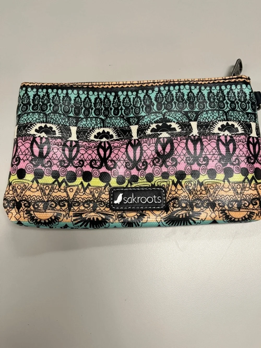 Sakroots Teal Pink Peach Stripe Embroidered Elephant Wallet/ pouch